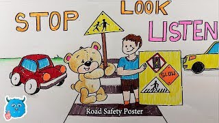 safety road poster draw easy posters drawing idea handmade animated