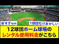 【夢】12球団ホーム球場のレンタル使用料金がこちらwww【なんJ反応集】