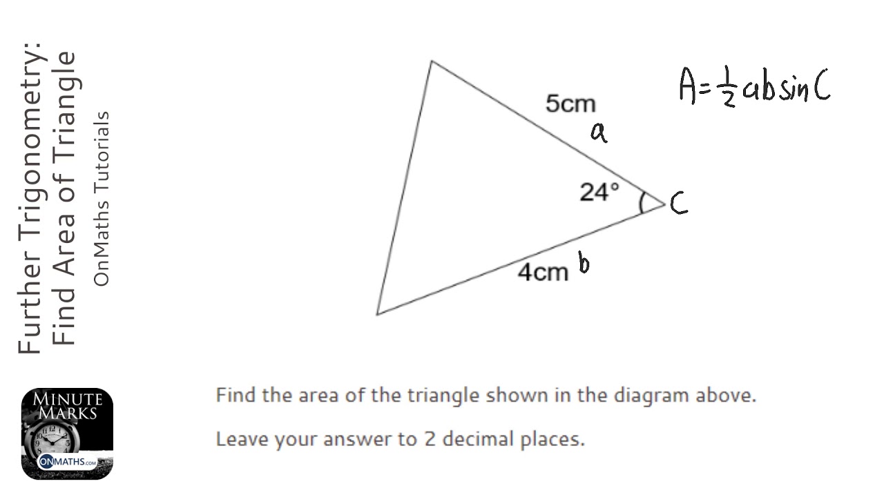 Further Trigonometry Find Area of Triangle (Grade 7