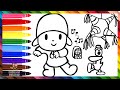Dibuja y Colorea A Pocoyó Y Pato Divirtiendose 👶🦆🎶🪅🥳📻 Dibujos Para Niños