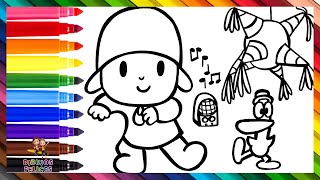 Dibuja y Colorea A Pocoyó Y Pato Divirtiendose 👶🦆🎶🪅🥳📻 Dibujos Para Niños