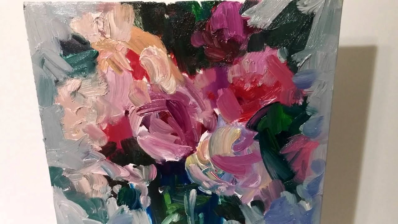 Artist JOSE TRUJILLO Impressionism oil painting roses in glass vase ...