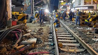 うめきた線路切替工事(浄正橋踏切軌道低下)