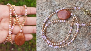 Glass pearl necklace|Golden and pink beads necklace| Diy Necklace making|CC 209