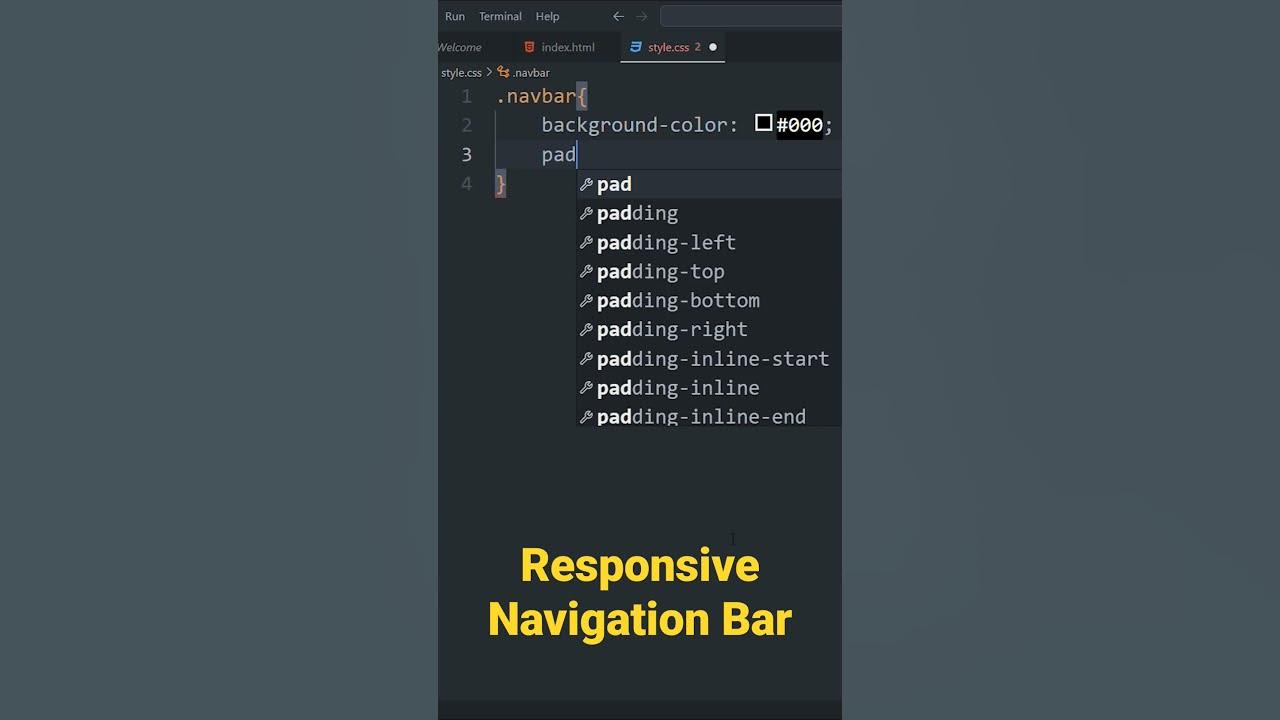 html/css code snippet for creating a responsive navigation bar - YouTube