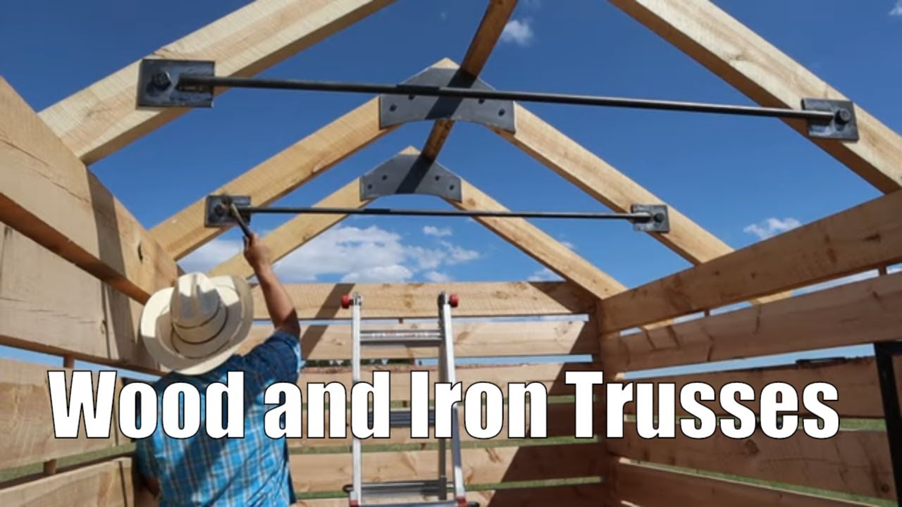 Off Grid Log Cabin, Setting Trusses with Wood and Iron YouTube