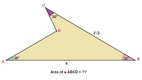Find the area of the concave quadrilateral ABCD. || AB = 4; BC = 2√3 Units. || 30°-60°-90° Theorem.