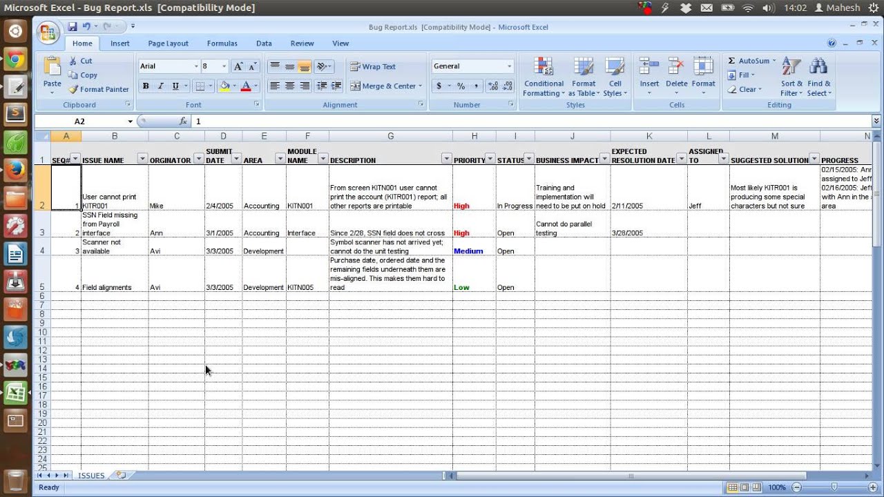 Defect Tracking Template Xls With Regard To Bug Report Template Xls