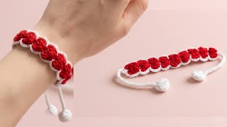 Easy Crochet Heart ❤️ Bracelet Tutorial|Cute Mini Heart Bracelet for Beginners