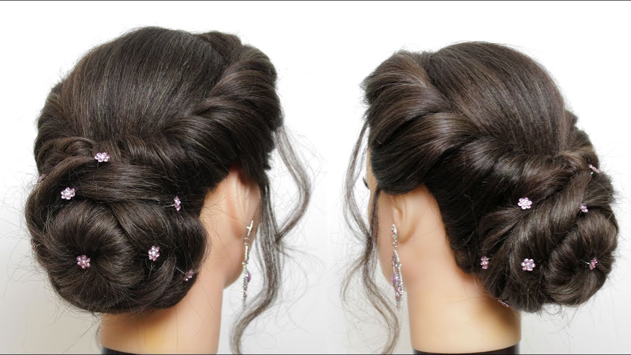 New Hairstyle For Girls With Flower Bun. Latest Wedding 