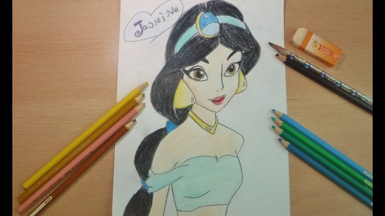 디즈니 공주 자스민 그리기 ディズニー プリンセス ジャスミン 小学生のイラスト お絵描き Disney Princess Jasmine Youtube