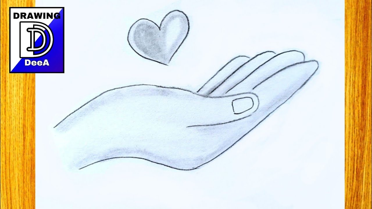 Very easy drawing a HAND with Heart step by step for BEGINNERS ...