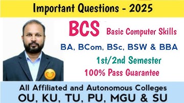 BCS Basic Computer Skills Important Questions 2025 BA Bcom BSc BSW BBA I Semester 2nd Sem Imp PU KU