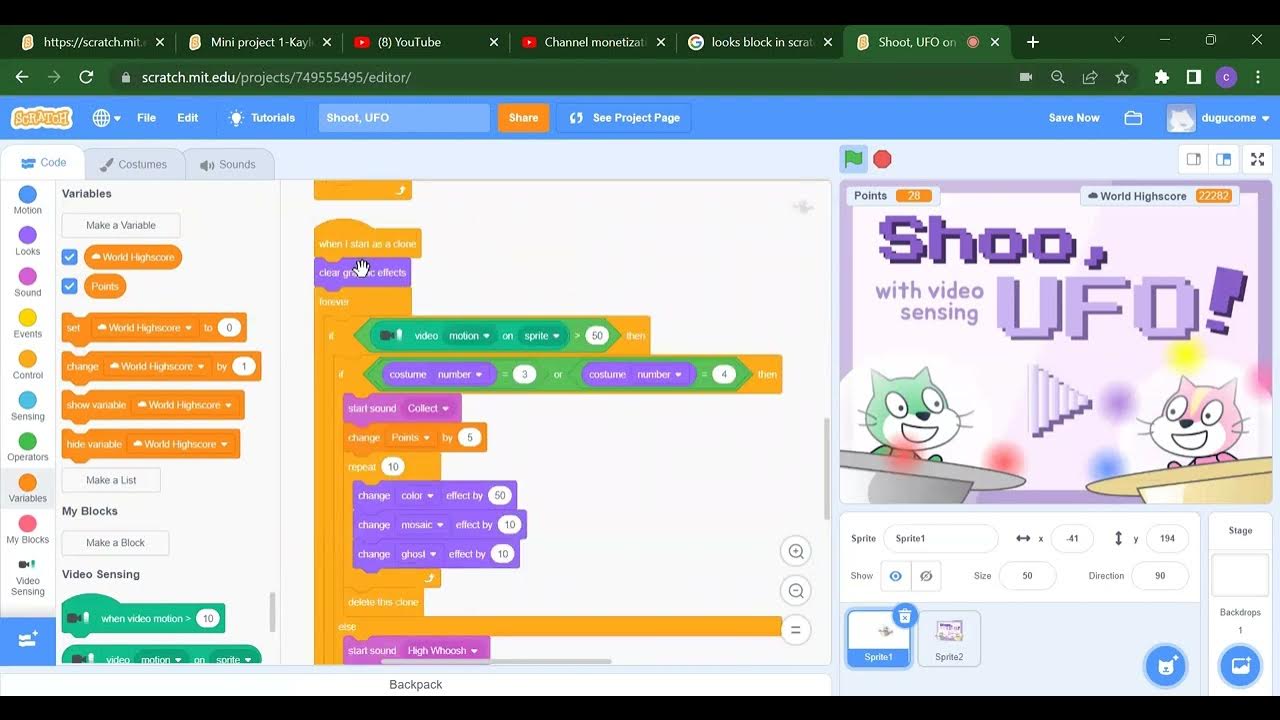 Shoot UFO Video Sensing Game in Scratch Mini project in scratch