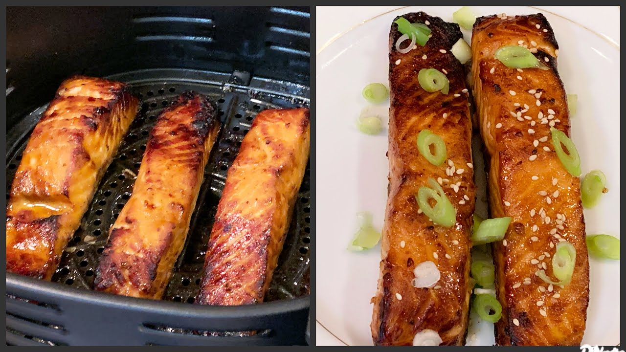 سمك سلمون مشوي في القلاية الهوائية بخلطة آسيوية لذيذة Honey glazed salmon in air Fryer