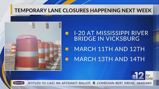 Lane closures set for I-20 at Mississippi River Bridge in Vicksburg