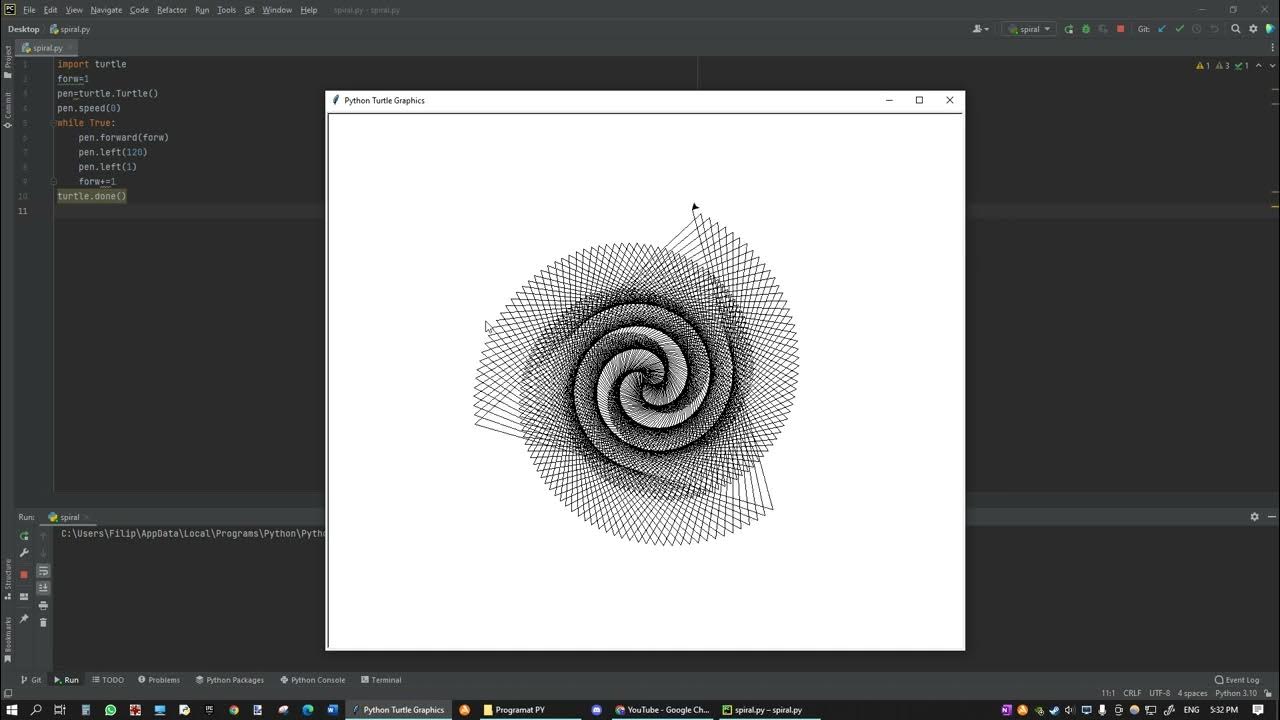 Python turtle cool graphics - black spiral - YouTube