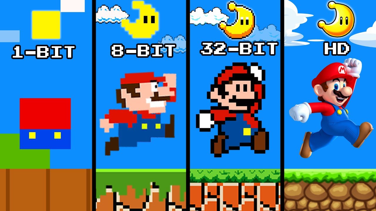 Super Mario Bros But 1 Bit Vs 8 Bit Vs 32 Bit Vs HD Challenge More super-mario-bros-but-1-bit-vs-8-bit-vs-32-bit-vs-hd-challenge-more