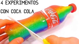 4 EXPERIMENTOS CON COCA COLA ( Gelatina, chupa chup, con sal &amp; con leche )