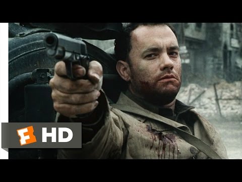 Saving Private Ryan Movie Clip - watch all clips j.mp click to subscribe j.mp Severely wounded, Capt. Miller (Tom Hanks) takes his final stand against an approaching tank. TM & Â© Dreamworks (2012) Cast: Edward Burns, Jeremy Davies, Tom Hanks, Tom Sizemore Director: Steven Spielberg MOVIECLIPS YouTube Channel: j.mp Join our Facebook page: j.mp Follow us on Twitter: j.mp Buy Movie: amzn.to Producer: Ian Bryce, Bonnie Curtis, Kevin De La Noy, Mark Huffam, Gary Levinsohn, Allison Lyon Segan, Steven Spielberg Screenwriter: Robert Rodat Film Description: Steven Spielberg directed this powerful, realistic re-creation of WWII's D-day invasion and the immediate aftermath. The story opens with a prologue in which a veteran brings his family to the American cemetery at Normandy, and a flashback then joins Capt. John Miller (Tom Hanks) and GIs in a landing craft making the June 6, 1944, approach to Omaha Beach to face devastating German artillery fire. This mass slaughter of American soldiers is depicted in a compelling, unforgettable 24-minute sequence. Miller's men slowly move forward to finally take a concrete pillbox. On the beach littered with bodies is one with the name "Ryan" stenciled on his backpack. Army Chief of Staff Gen. George C. Marshall (Harve Presnell), learning that three Ryan brothers from the same family have all been killed in a single week, requests that the surviving brother, Pvt. James Ryan (Matt Damon), be located and brought back to the United States. Capt <b>...</b>