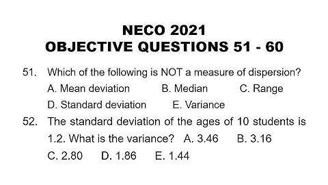 NECO 2021 Mathematics Objective Questions 51 - 60