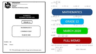 Grade 12 Mathematics Paper KZN March 2020 Common Test