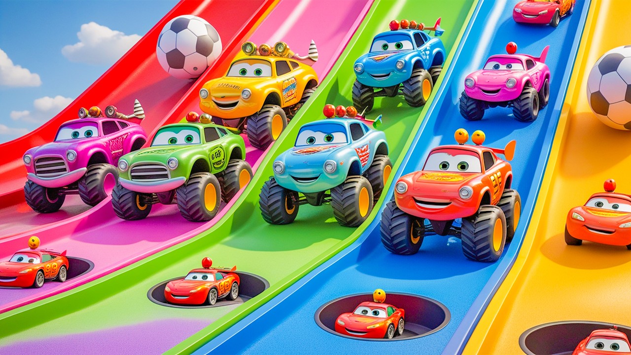 [BeamNG FLY007] 5 Monster Truck vs SHARK vs 100 Speed Bumps, Monster Jam Racing - Slide Colors #5