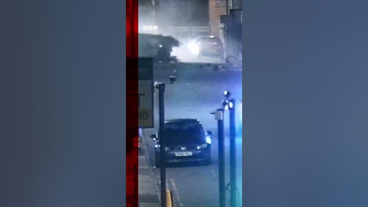 On-the-run driver crashes speeding car into UK shop. #Shorts #Swindon #BBCNews
