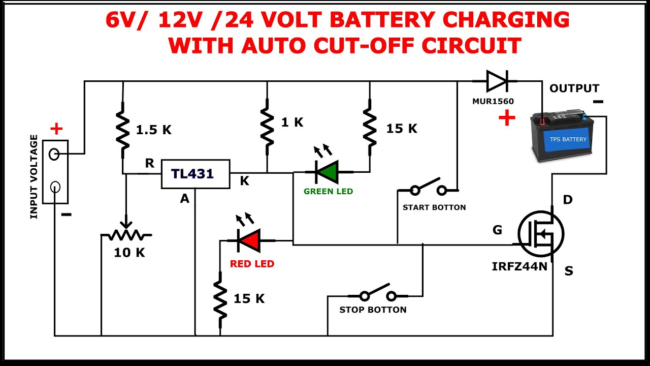 Auto cut off 6 V 12 V 24 volt battery charger using MOSFET, diy  Electronics project, TL431