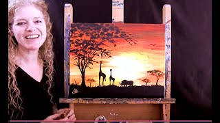 Learn to Paint SAFARI SUNSET #1 - Cookies and Canvas for Kids - Step by Step Acrylic Painting Lesson