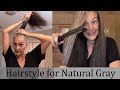 Over 50 - Natural Gray Hairstyles for Older Women- Thick Long Gray Hair - How to Transition