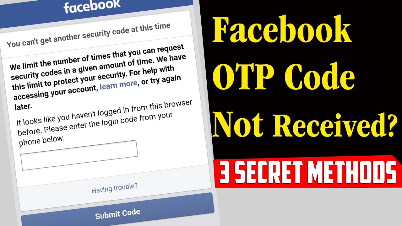 Facebook Two Factor OTP Code Problem Fix | Login Code Limit Reached ...
