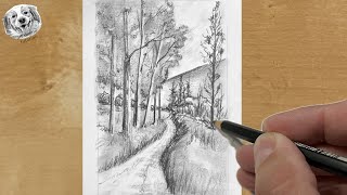 How to Draw a Landscape with Pencil of a Forest for Beginners with many drawing tips