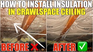 How To Install Or Hang Fiber Glass Insulation In The Ceiling Basement Crawlspace Area 2x6 or 2x4 DIY