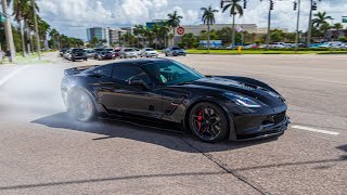 BURNOUTS, DRIFTS, LOUD SOUNDS | SUPERCAR and MUSCLE CAR EXITS from Cars and Coffee Palm Beach