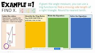 Screencast. Finding Side Lengths using Trig