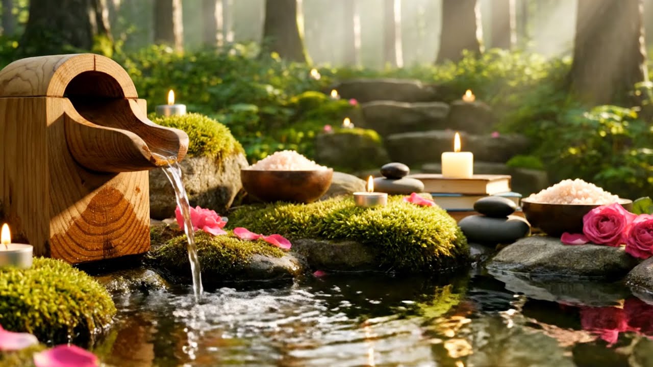 Candlelit Forest Spa Ambience 🌲🕯️ | Calming Water Sounds for Deep Sleep & Relaxation (No Talking)
