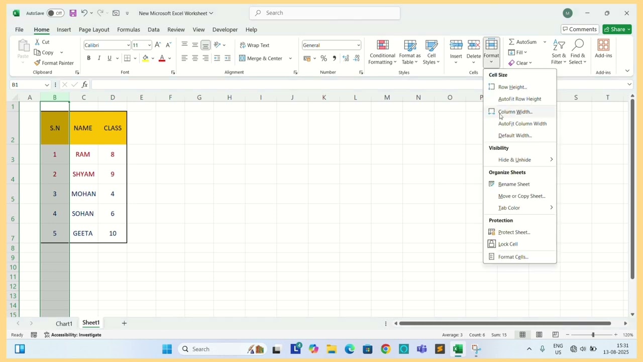 How to change row height and column width in ms excel 