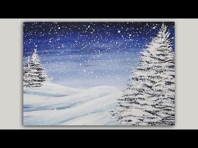 First Snowfall Snowy Tree Landscape Painting