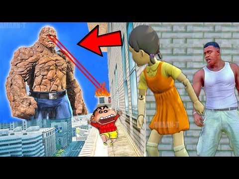 Franklin and Shinchan & Pinchan play HIDE AND KILL with Squid Game Doll In GTA 5