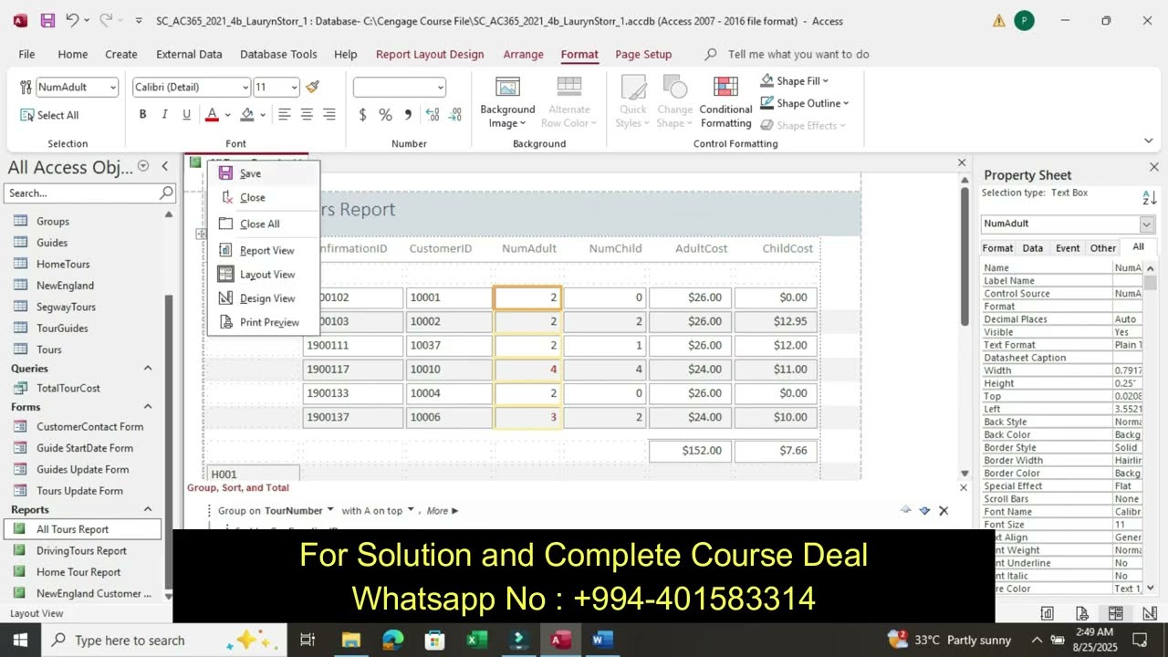 City Tours Ltd. | Shelly Cashman Access 365/2021 | Module 4: SAM Project 1b