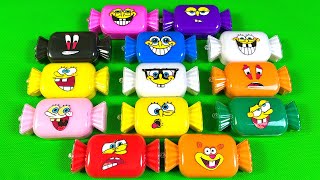 Mixing Spongebob Squarepants with Rainbow SLIME in Candy Shapes CLAY Coloring! Satisfying ASMR Video