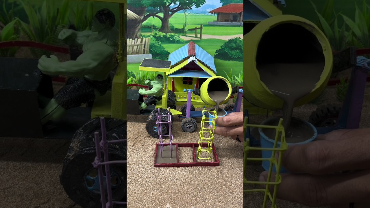 DIY Mini Tractor Testing | Mini Construction Pillar Making with Real Cement 🚜🧱