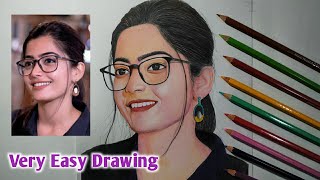 Rashmika Mandanna Colour pencil Sketchll How to draw Rashmika Mandanna - Doms colour pencil sketch