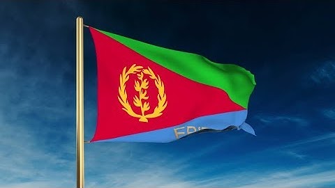 4K Eritrea flag slider style with title. Waving in the wind with cloud background animation Stock