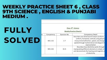 Weekly Practice sheet -6, Class 9th  Science  punjabi & English medium.