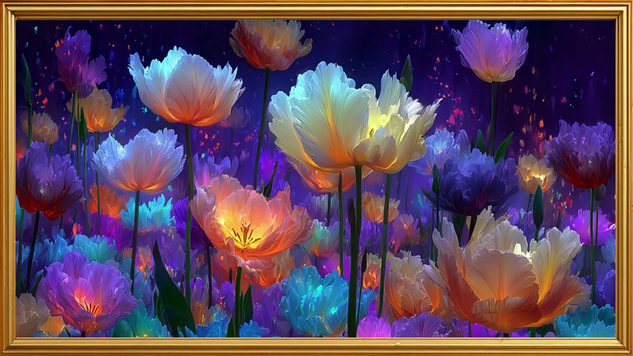 FRAME TV ART: BEAUTIFUL FANTASY FLOWERS FRAME TV ART | Golden Frame Tv Art 4k