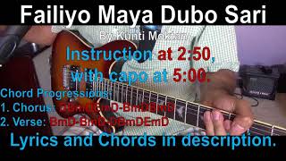 Video thumbnail of "Failiyo Maya Dubo Sari Nepali Song by Kunti Moktan (Rajesh Payal Rai) Guitar Cover Tutorial Lesson"
