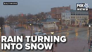 LIVE Rain turning into snow in Fells Point