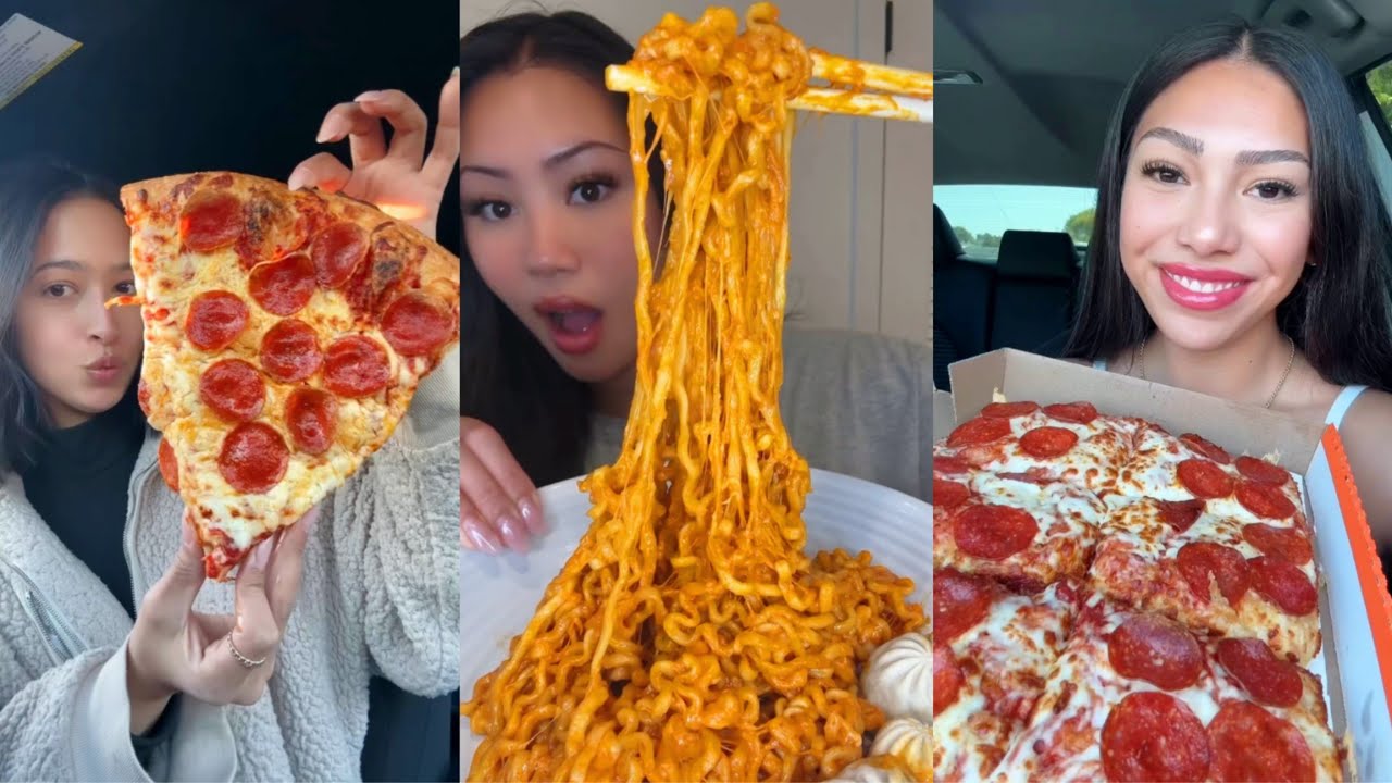 tiktok mukbang compilation pt 5 | eating spicy noodles and pizza